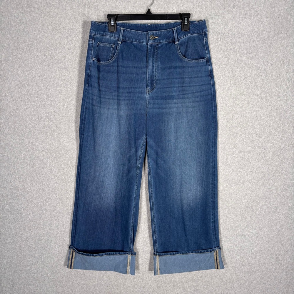Halara Flex Wide Leg Cuffed Jeans XL High Rise Stretch Soft Comfort Crop Ankle
